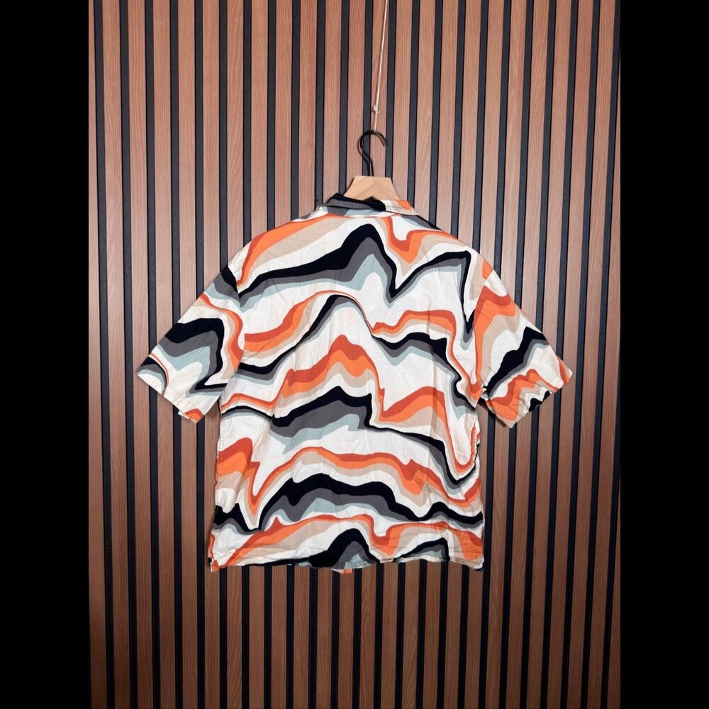 Zara Shirt Medium women's Multicolor Abstract Short Sleeve Button Up Boxy - Picture 2 of 7